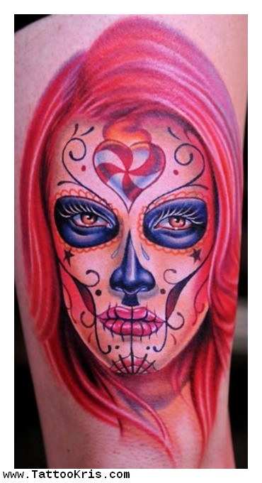 Beautiful Mexican Girl Head Tattoo