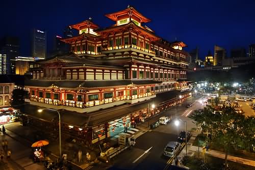 Beautiful Night View Of Buddha Tooth Relic Temple