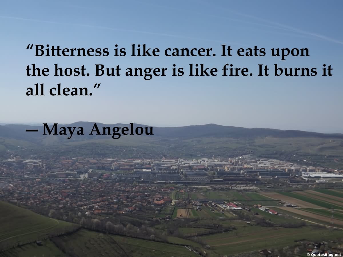 Bitterness is like cancer. It eats upon the host. But anger is like fire. It burns it all clean.