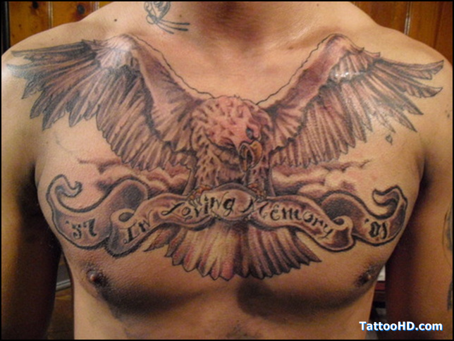 Black And Grey Mexican Eagle Tattoo On Man Chest