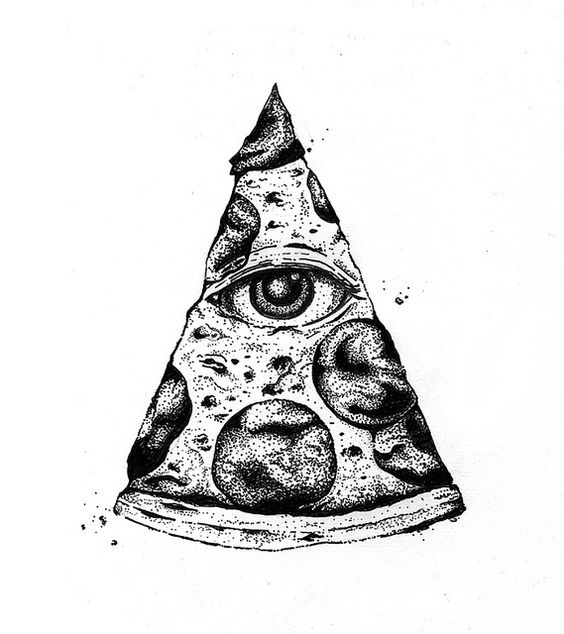 Black And White Illuminati Eye Pizza Slice Tattoo Design