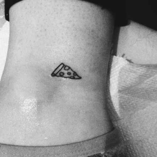 Black And White Little Pizza Slice Tattoo Design For Ankle