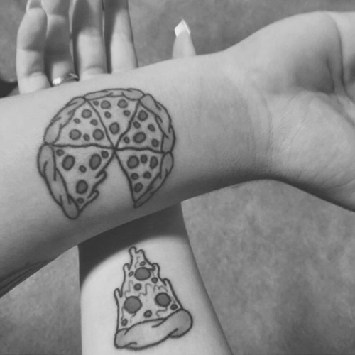 Black And White Pizza Tattoo On Couple Wrist