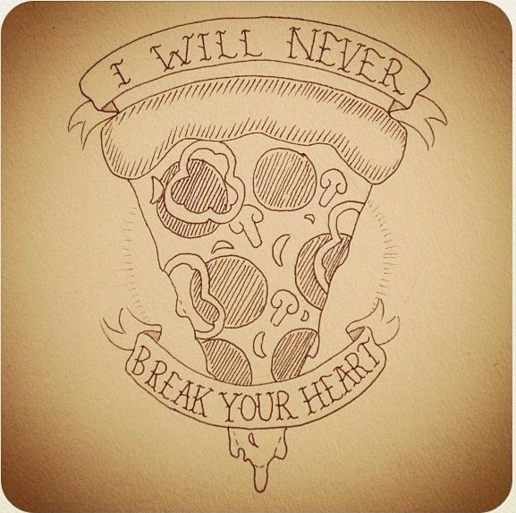 Black Outline Pizza  Piece With Banner Tattoo Design