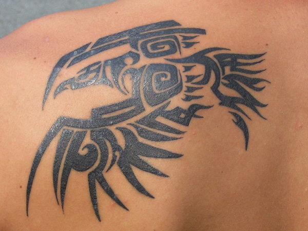 Black Tribal Mexican Tattoo On Left Back Shoulder