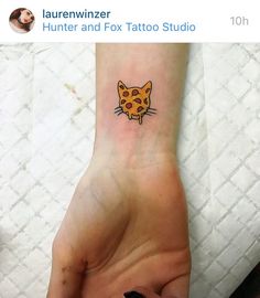 Cat Face Pizza Tattoo Design For Wrist