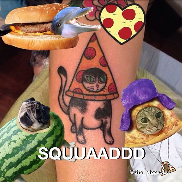 Cat Head In Pizza Slice Tattoo Design For Sleeve