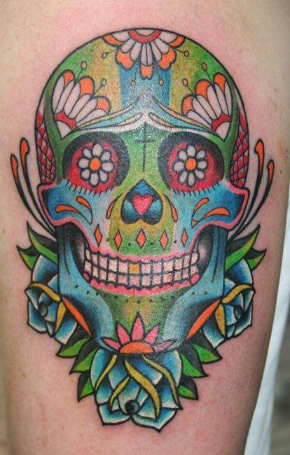Colored Sugar Skull Mexican Tattoo