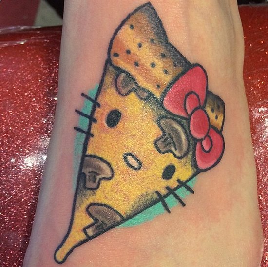Colorful Hello Kitty Pizza Piece Tattoo Design