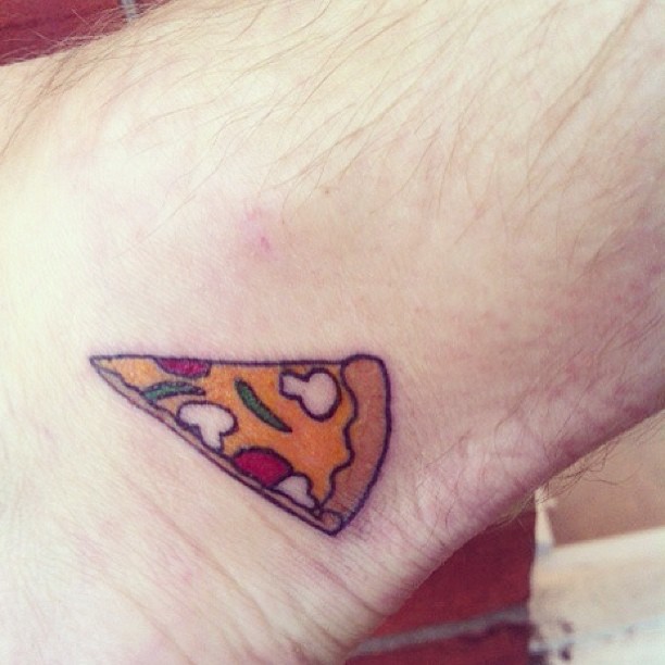 Colorful Little Pizza Piece Tattoo Design For Ankle