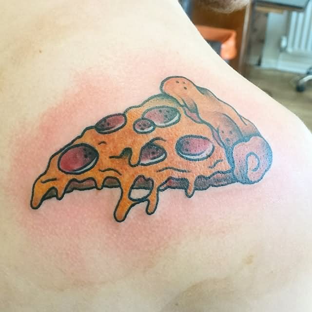 Cool Melting Pizza Piece Tattoo Design