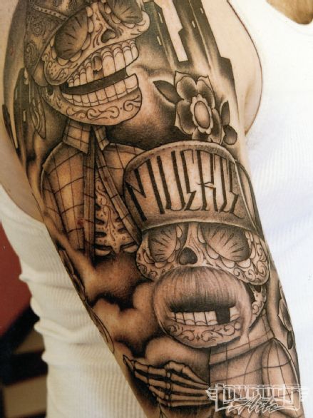 Dave Sanchez Mexican Skull Tattoo On Right Half Sleeve