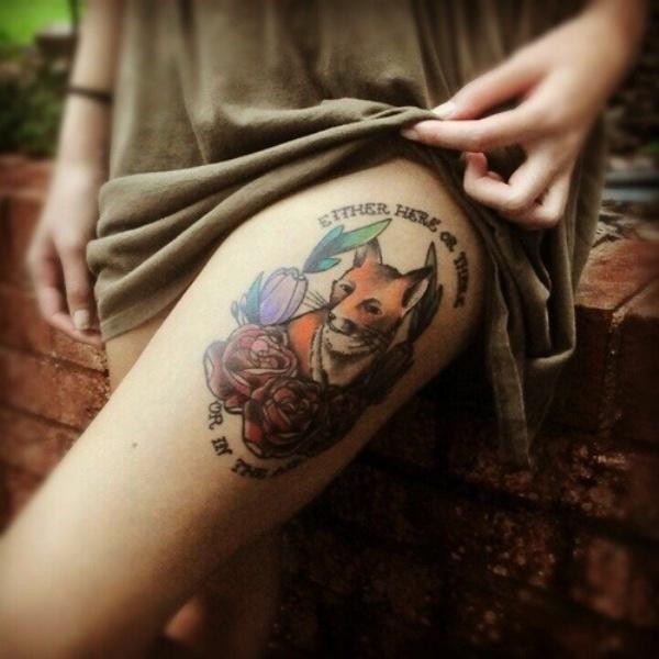 Fox Mexican Tattoo On Girl Left Thigh