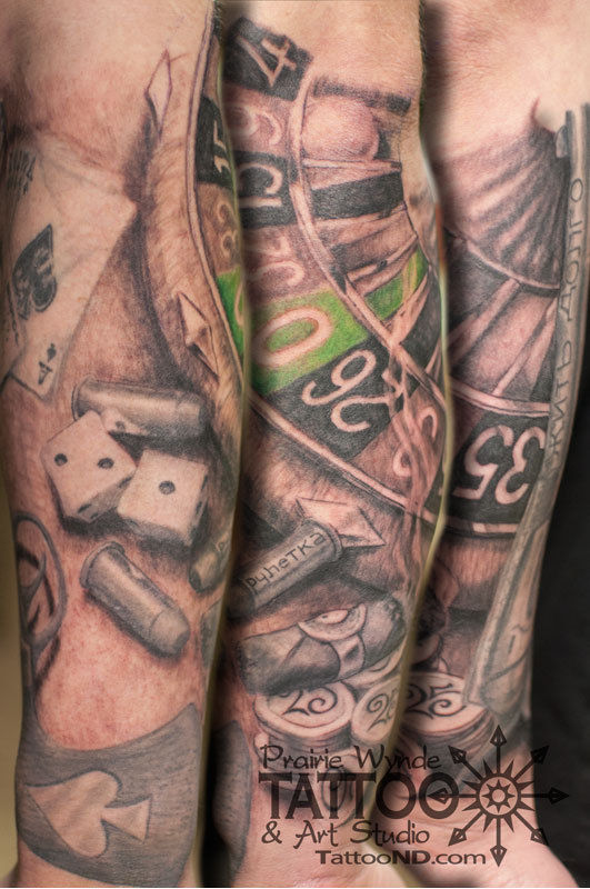 Gambling Casino Chips Tattoo On Arm Sleeve