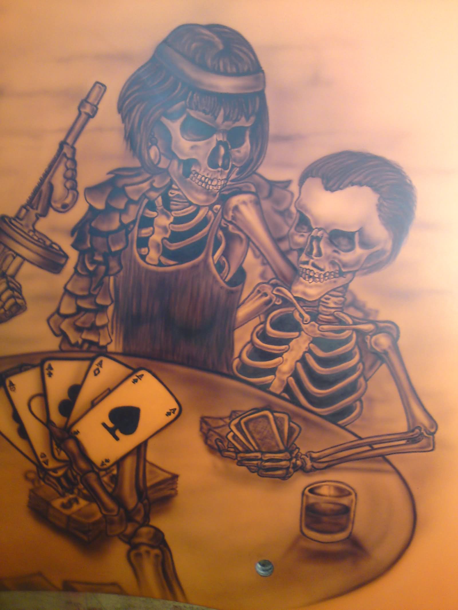 Gambling Skeletons Playing Cards Tattoo Design