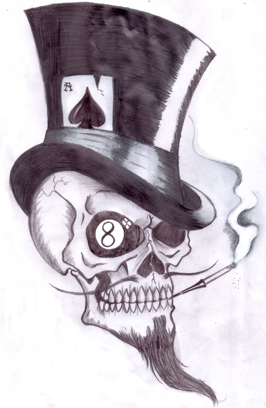 Gambling Skull With Eightball Eye Tattoo Design By Shadow