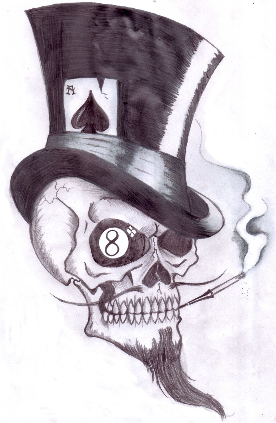 Gambling Skull With Hat Tattoo Design