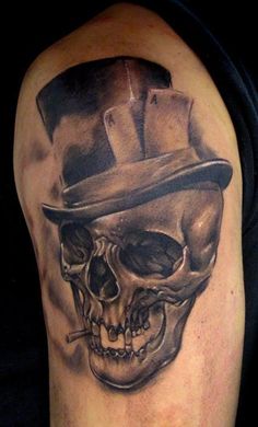 Gambling Smoking Skull With Hat Tattoo
