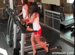 Girl Running On Trade Mill Funny Falling Gif Image