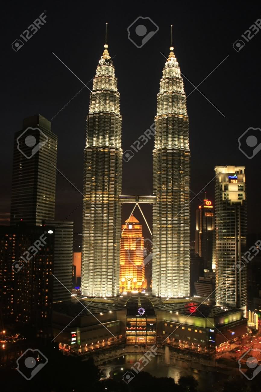 Golden Petronas Towers At Night