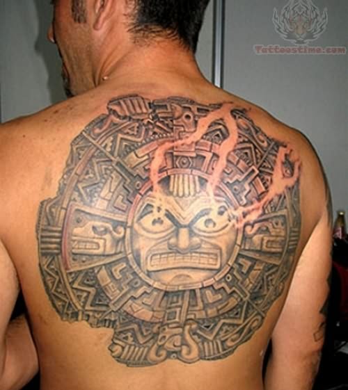 Grey Aztec Mexican Tattoo On Back