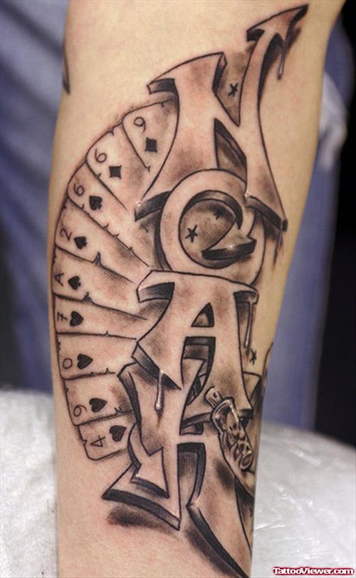 Grey Cards And Gambling Tattoo On Sleeve