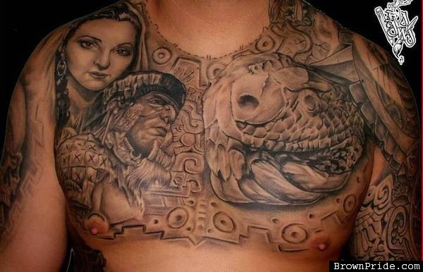 Grey Ink Mexican Tattoo On Chest For Men