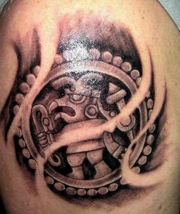 Grey Ink Mexican Tattoo On Left Shoulder