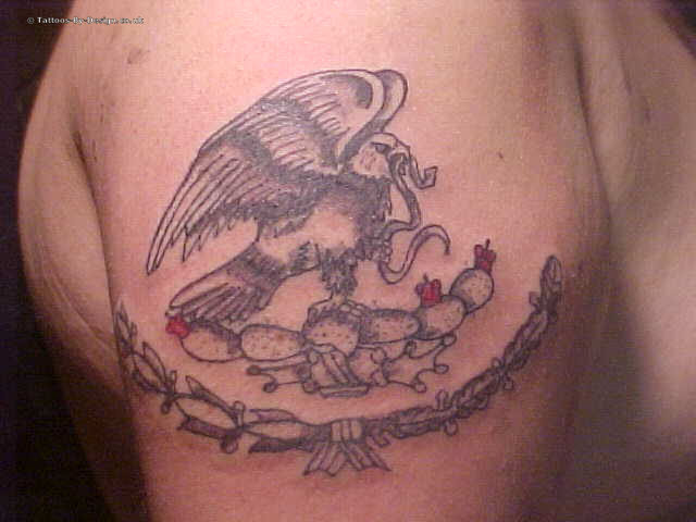 Grey Mexican Eagle Tattoo On Right Shoulder