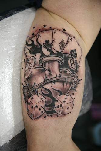 Swipe> casino inspired tattoo to tie in the bottom of the arm on  @forgatch7 fun piece www.natedogsart.co…