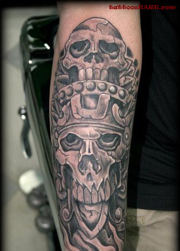 Grey Skull Mexican Tattoo On Right Sleeve