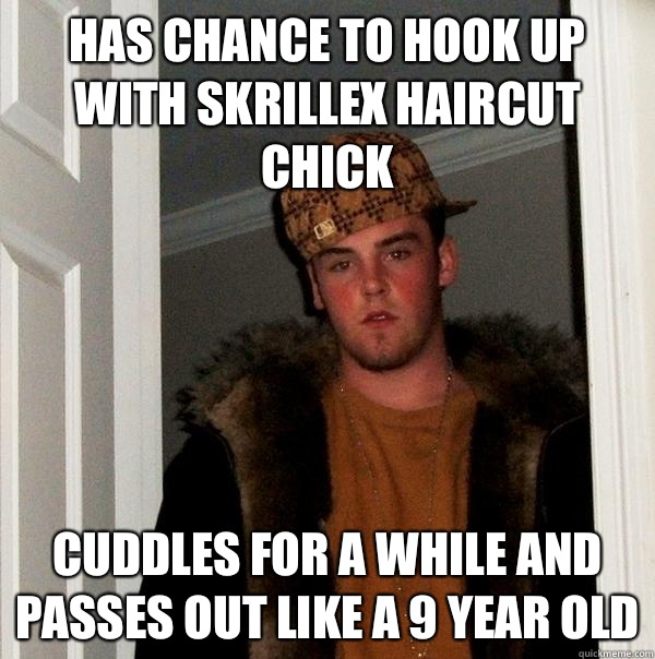 Has Chance To Hook Up With Skrillex Haircut Chick Funny Meme Image