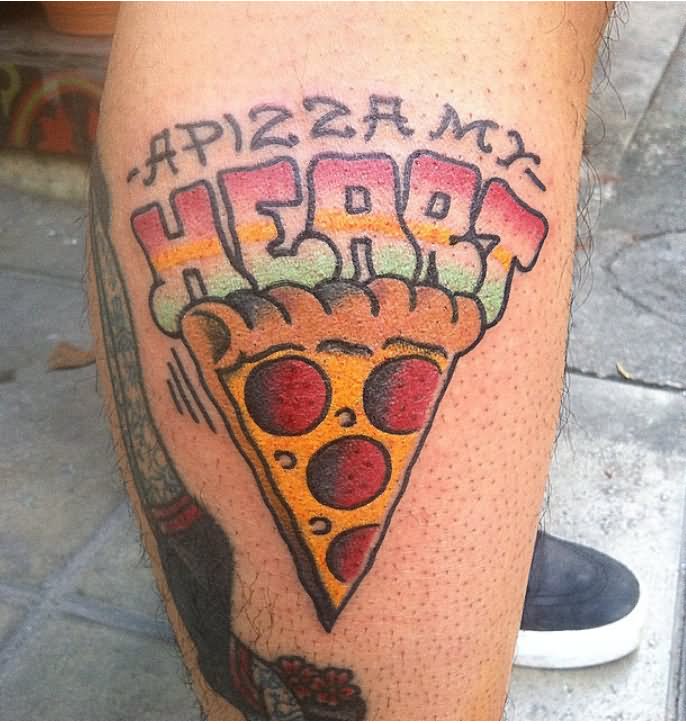 Heart - Pizza Slice Tattoo Design For Leg