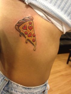 Heart Pizza Slice Tattoo On Side Rib