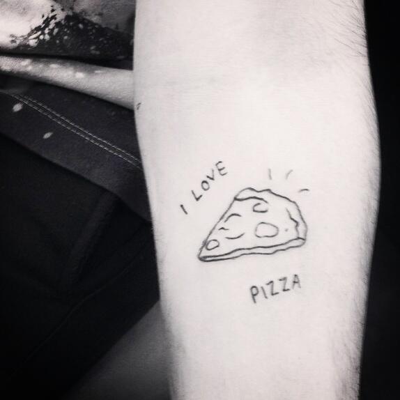 I Love Pizza - Black And White Pizza Piece Tattoo Design For Forearm