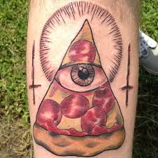 Illuminati Eye Pizza Piece Tattoo Design For Leg