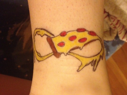 Infinity Pizza Slice Tattoo Design For Leg