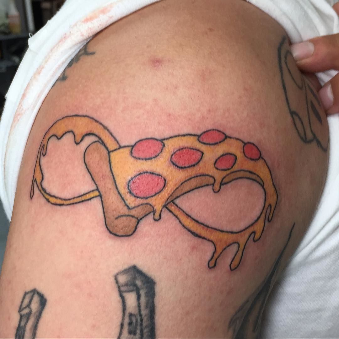 Infinity Pizza Slice Tattoo Design For Shoulder