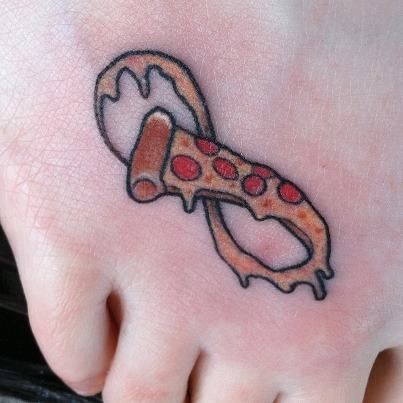 Infinity Pizza Slice Tattoo On Foot
