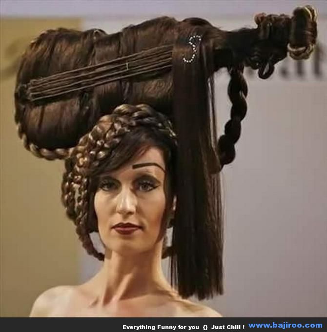Lady With Guitar Hairstyle Funny Photo For Whatsapp