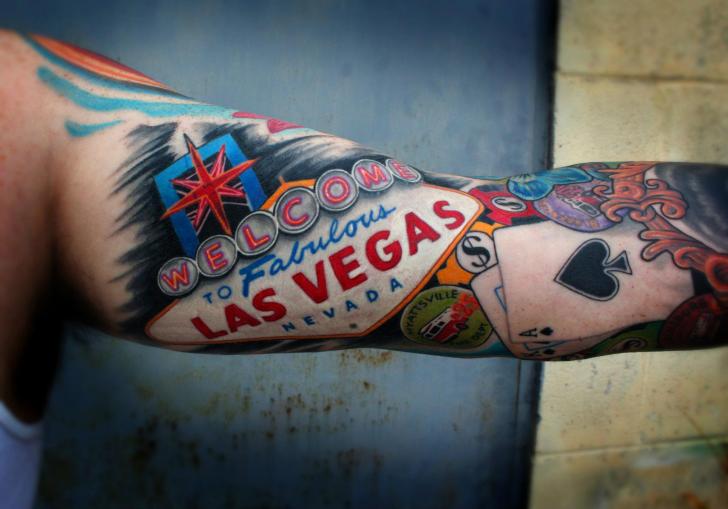 Las Vegas Gambling Tattoo On Inner Bicep