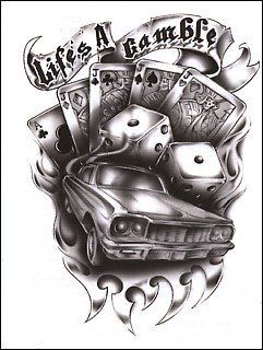 Lifes A Gamble Banner And Car Gambling Black And White Tattoo