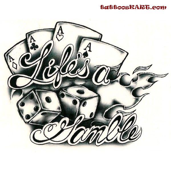 Lifes a Gamble Black And White Dice Tattoo Design