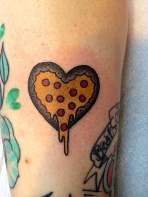 Melting Heart Shape Pizza Tattoo Design