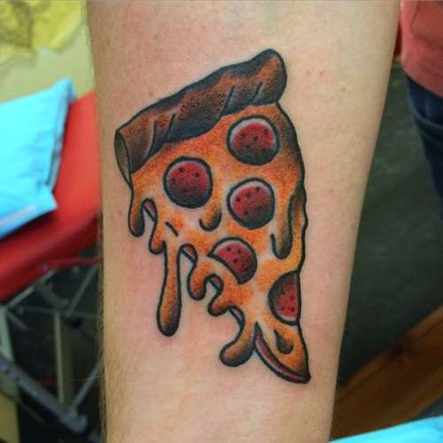 Melting Pizza Piece Tattoo Design For Arm