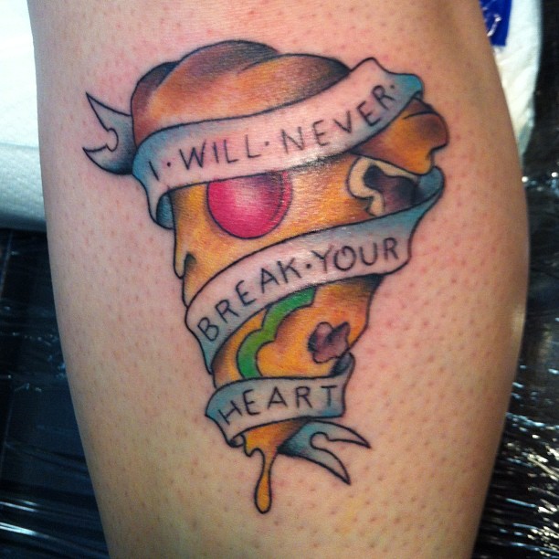 Melting Pizza Piece With Banner Tattoo Design