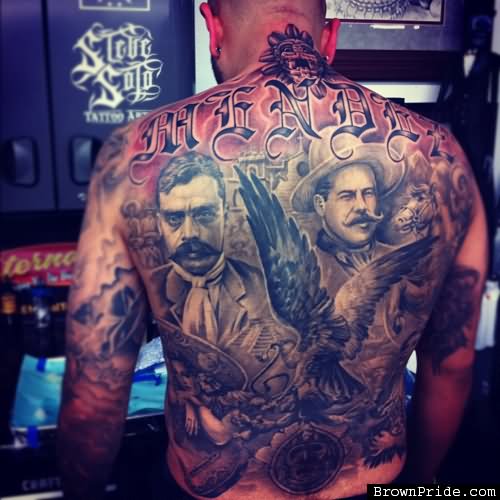 Mendex Mexican Tattoo On Man Full Back