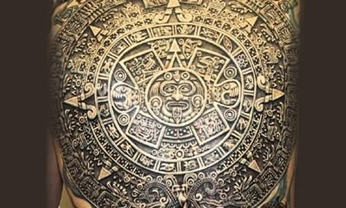Mexican Aztec Sun Tattoo On Back