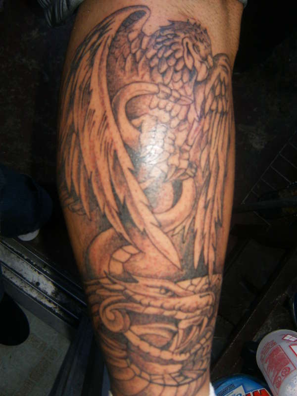 Mexican Eagle Tattoo On Leg