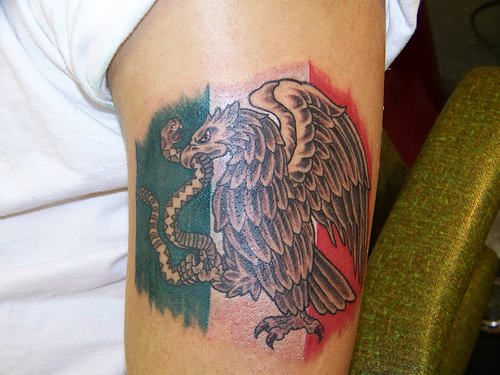 Mexican Flag And Eagle Tattoo on Bicep